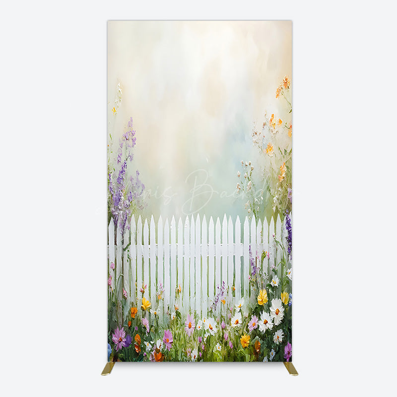 Lofaris Spring Garden Fence Wild Floral Easter Rectangle Bacdrop