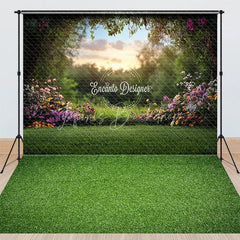 Lofaris Spring Garden Floral Arch Combo Set Backdrop Nature Sunset Park Scenery Grass Floor Photography Prop