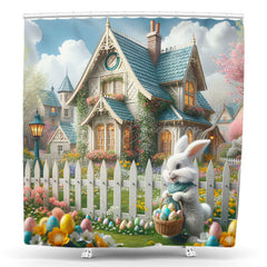 Lofaris Spring Garden House Eggs Bunny Easter Shower Curtain