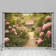 Lofaris Spring Garden Pink Peony Path Backdrop Romantic Floral Cottage Photography Background for Wedding