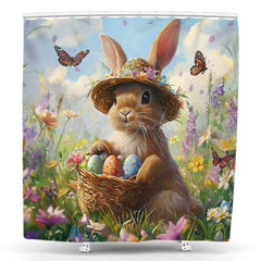 Lofaris Spring Grass Floral Bunny Easter Shower Curtain