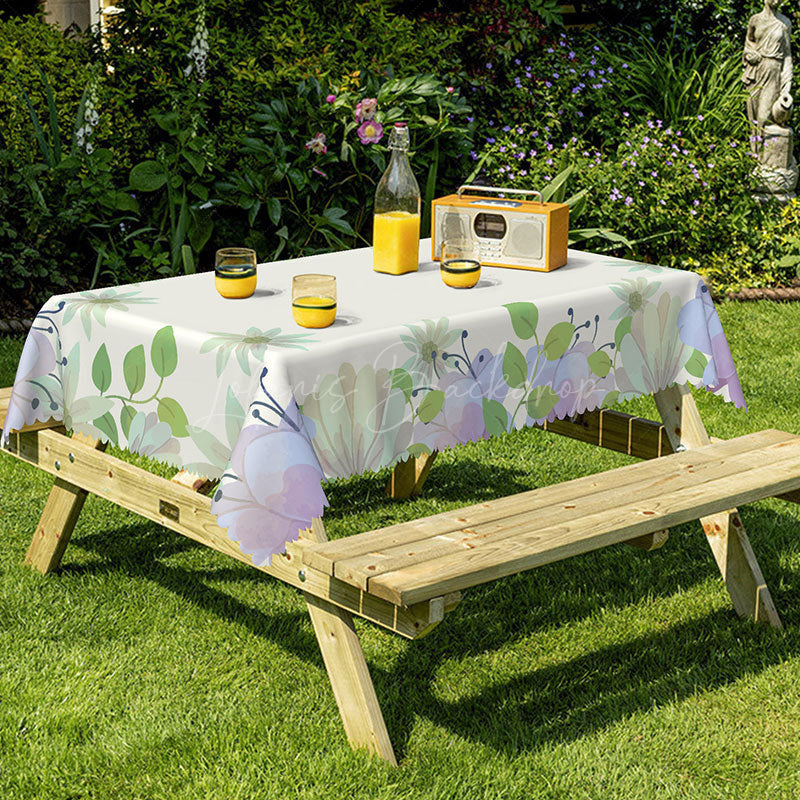 Lofaris Spring Green Leaf Floral Rectangular Tablecloth