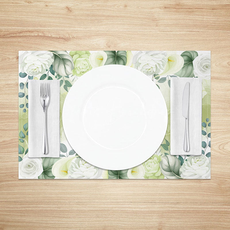 Lofaris Spring Green Leaf Painting Placemats Set of 4 Botanical Watercolor Art for Kitchen Dining Table Decor