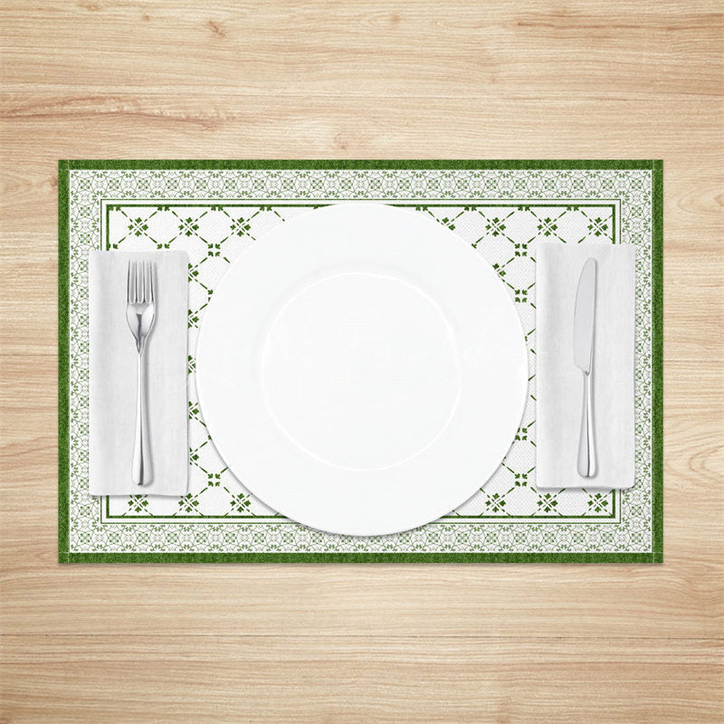 Lofaris Spring Green White Boho Print Set Of 4 Placemats