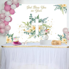 Lofaris Spring Greenery Floral Cross Confirmation Day Backdrop