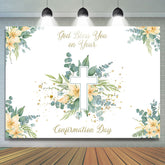 Lofaris Spring Greenery Floral Cross Confirmation Day Backdrop
