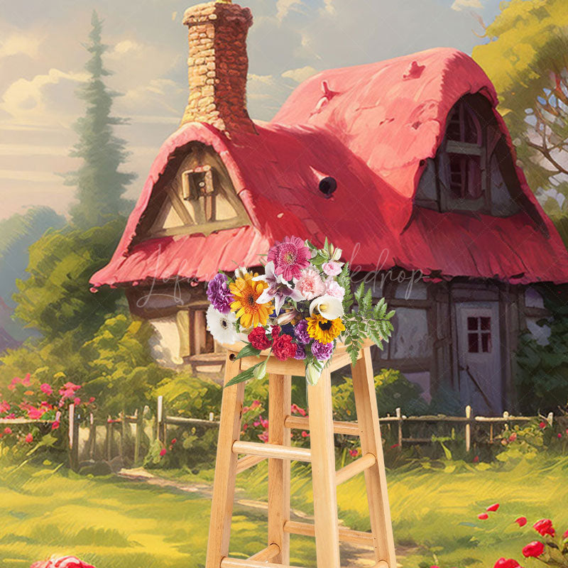 Lofaris Spring Greenery Red Rose Cabin Garden Photo Backdrop