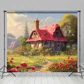 Lofaris Spring Greenery Red Rose Cabin Garden Photo Backdrop