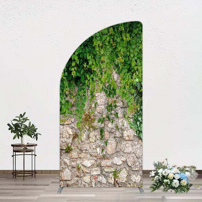 Lofaris Spring Greenery Stone Wall Natural Scene Half Moon Arch Backdrop