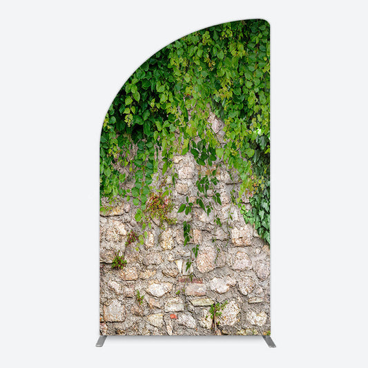 Lofaris Spring Greenery Stone Wall Natural Scene Half Moon Arch Backdrop