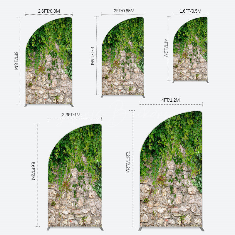 Lofaris Spring Greenery Stone Wall Natural Scene Half Moon Arch Backdrop