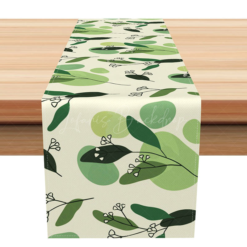 Lofaris Spring Greenery Table Runner with Abstract Plant Leaves Botanical Kitchen Decor for Holiday and Party