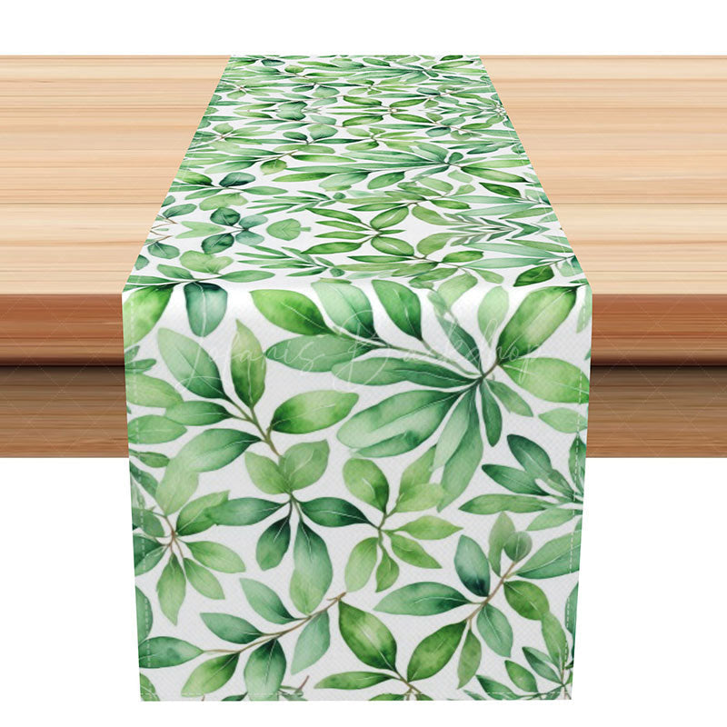 Lofaris Spring Greenery Table Runner with Painted Plant Leaves Watercolor Botanical Decor for Holiday Dining