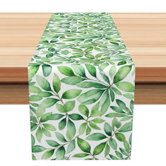 Lofaris Spring Greenery Table Runner with Painted Plant Leaves Watercolor Botanical Decor for Holiday Dining