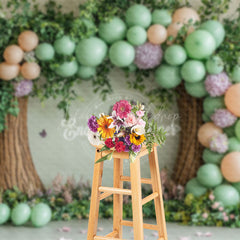 Lofaris Spring Greenery Tree Balloon Floral Cake Smash Backdrop