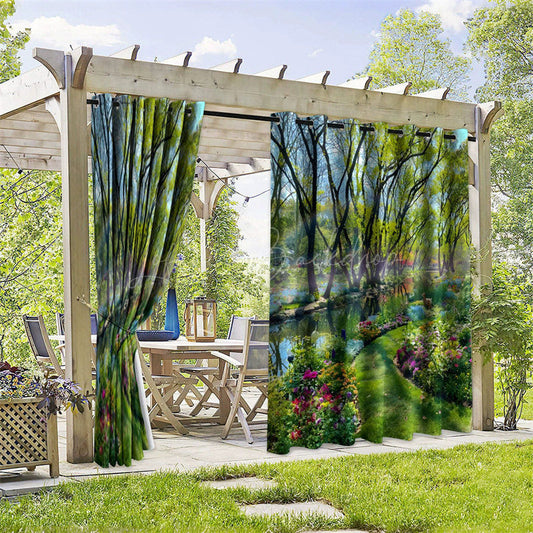 Lofaris Spring Greeny Waterproof Printed Outdoor Curtains