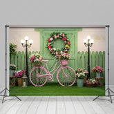 Lofaris Spring Pink Bike Wooden Green Door Photo Backdrop