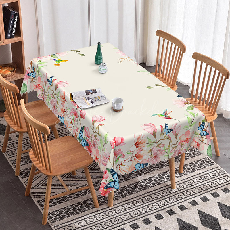 Lofaris Spring Pink Floral Butterfly Rectangle Tablecloth
