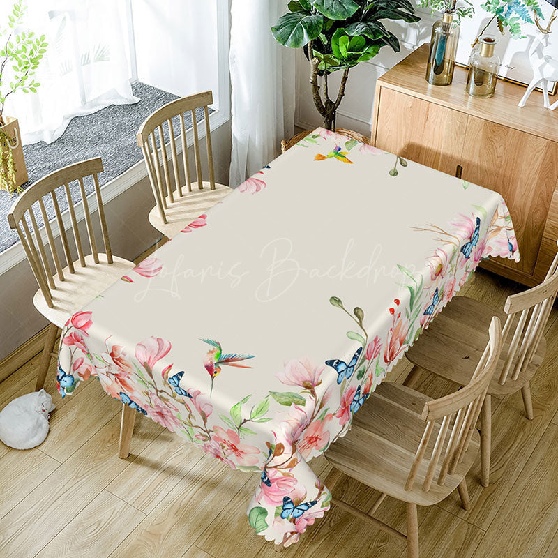 Lofaris Spring Pink Floral Butterfly Rectangle Tablecloth