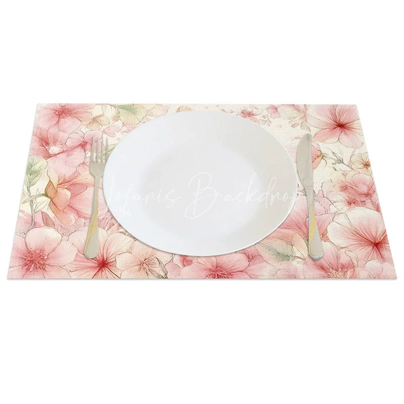 Lofaris Spring Pink Floral Set of 4 Placemats Cute Easter Bunny Blossom Table Mats for Kitchen Dining