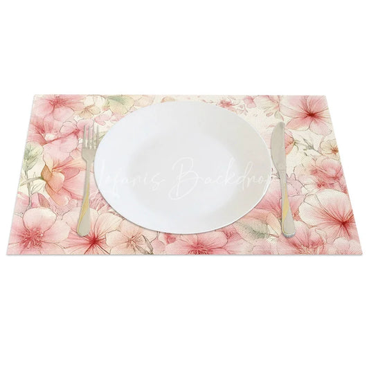 Lofaris Spring Pink Floral Set of 4 Placemats Cute Easter Bunny Blossom Table Mats for Kitchen Dining