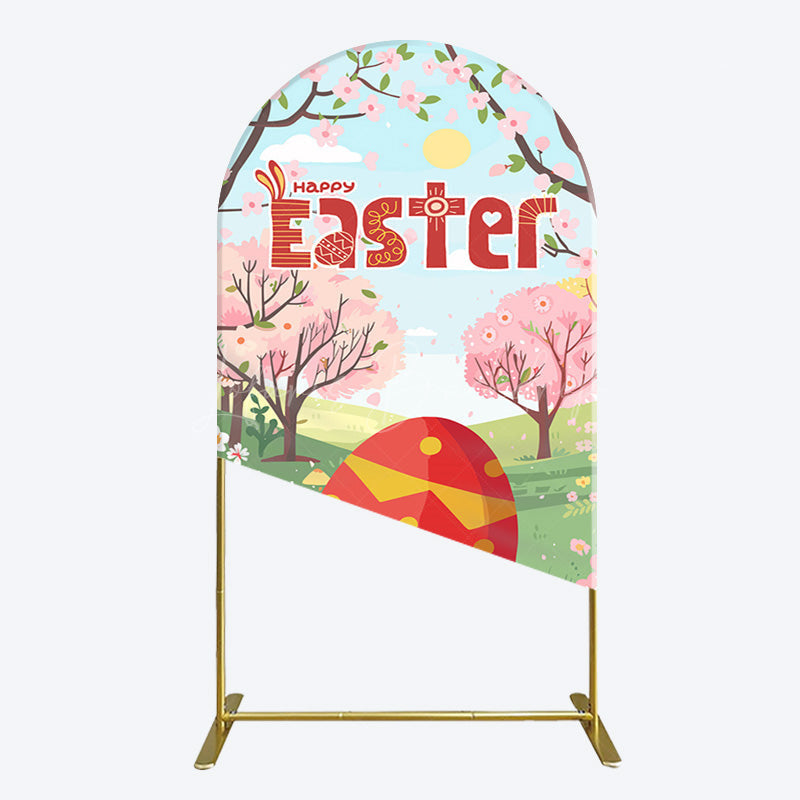 Lofaris Spring Pink Tree Field Happy Easter Arch Backdrop
