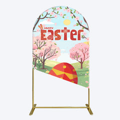 Lofaris Spring Pink Tree Field Happy Easter Arch Backdrop