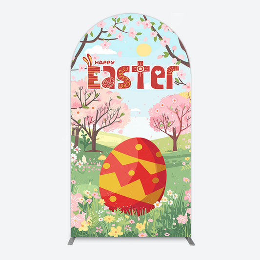 Lofaris Spring Pink Tree Field Happy Easter Arch Backdrop
