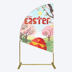 Lofaris Spring Pink Tree Field Happy Easter Half Moon Arch Backdrop