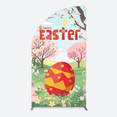 Lofaris Spring Pink Tree Field Happy Easter Half Moon Arch Backdrop