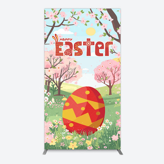 Lofaris Spring Pink Tree Field Happy Easter Rectangle Backdrop