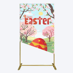 Lofaris Spring Pink Tree Field Happy Easter Rectangle Backdrop