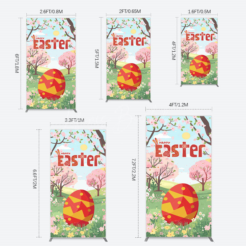 Lofaris Spring Pink Tree Field Happy Easter Rectangle Backdrop