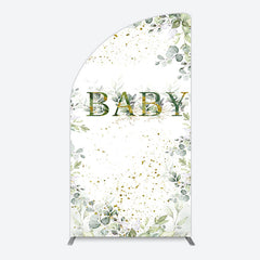Lofaris Spring Plant Gold Glitter Baby Shower Half Moon Arch Backdrop