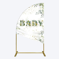 Lofaris Spring Plant Gold Glitter Baby Shower Half Moon Arch Backdrop