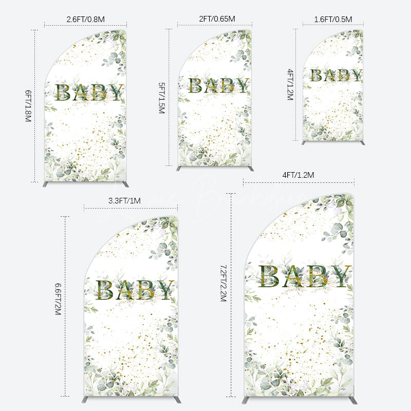 Lofaris Spring Plant Gold Glitter Baby Shower Half Moon Arch Backdrop