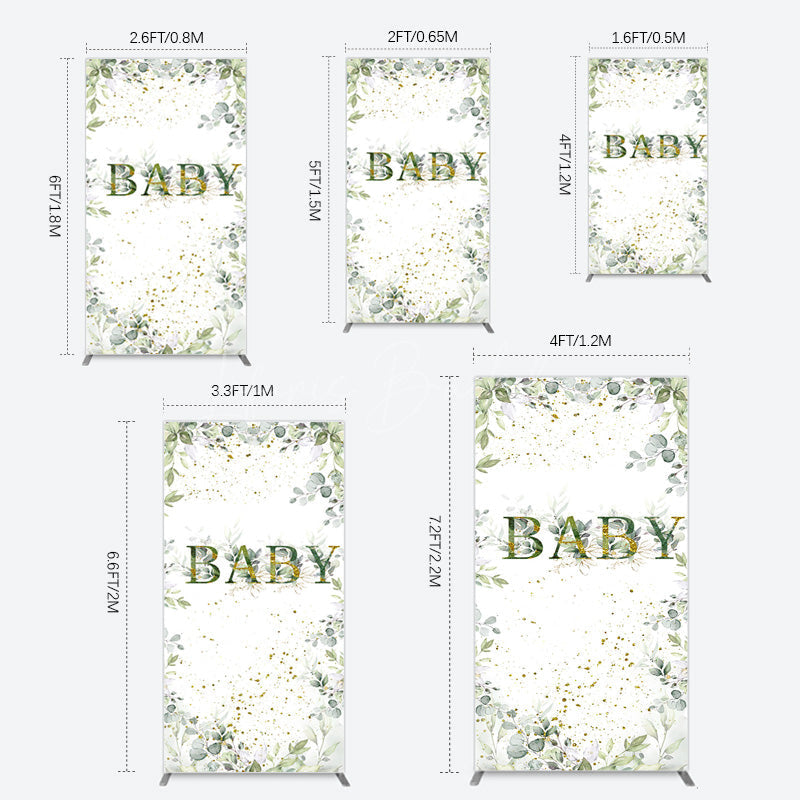 Lofaris Spring Plant Gold Glitter Baby Shower Rectangle Backdrop