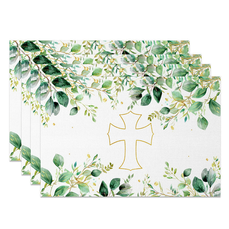 Lofaris Spring Plant Leaves Cross Easter Set Of 4 Placemats