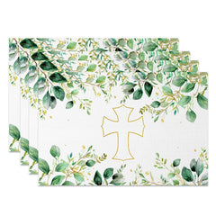 Lofaris Spring Plant Leaves Cross Easter Set Of 4 Placemats