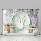 Lofaris Spring Purple Floral Green Bunny Easter Backdrop