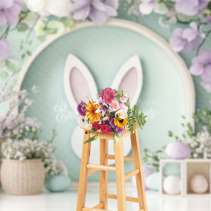 Lofaris Spring Purple Floral Green Bunny Easter Backdrop