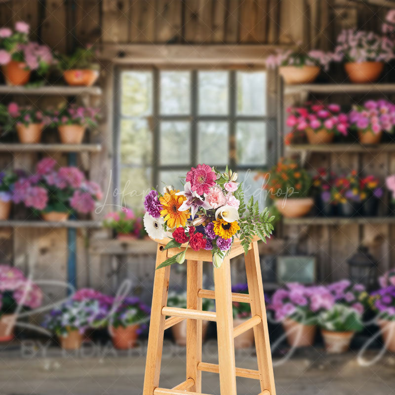 Lofaris Spring Rural Wooden Flower Shack Photography Backdrop