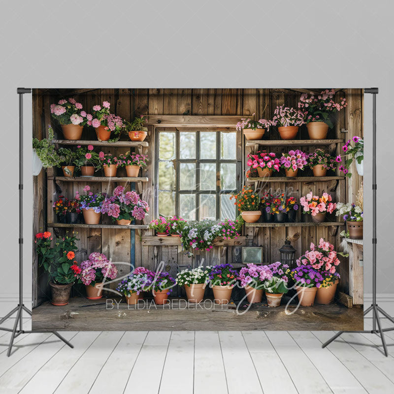 Lofaris Spring Rural Wooden Flower Shack Photography Backdrop