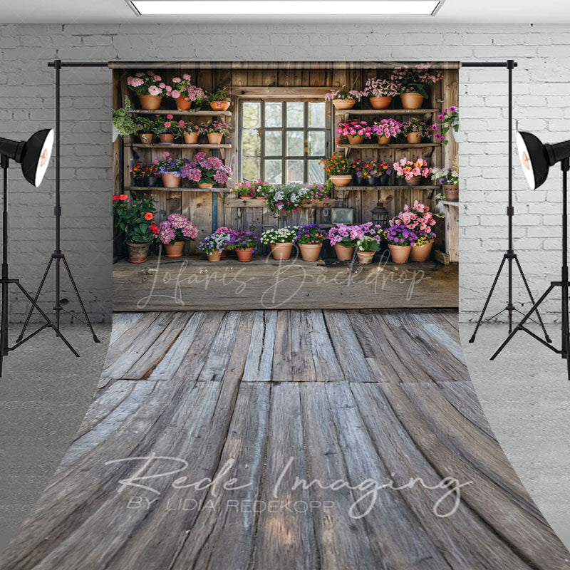 Lofaris Spring Rural Wooden Flower Shack Sweep Photo Backdrop
