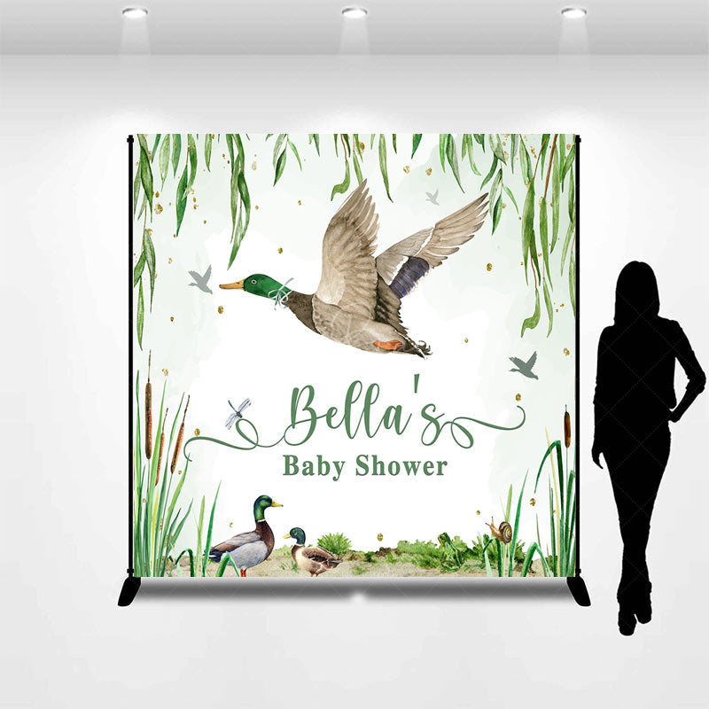Lofaris Spring Scene Duck Custom Name Baby Shower Backdrop