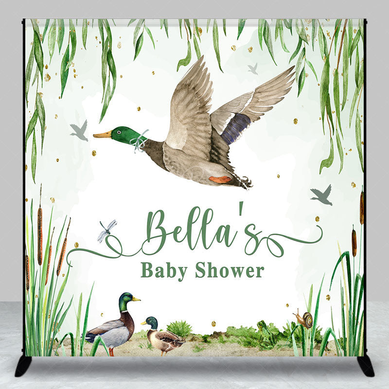 Lofaris Spring Scene Duck Custom Name Baby Shower Backdrop