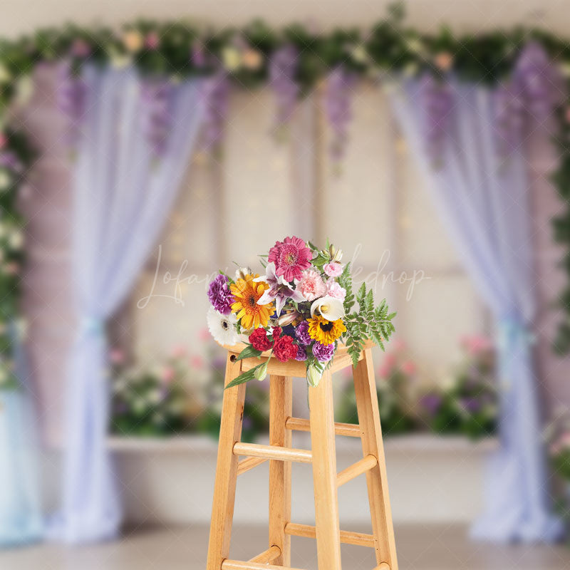 Lofaris Spring Sparkle Purple Curtain Window Photo Backdrop