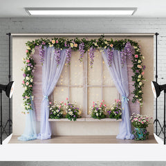 Lofaris Spring Sparkle Purple Curtain Window Photo Backdrop