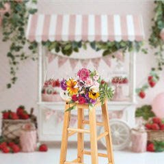 Lofaris Spring Strawberry Stand Photography Backdrop Pink Striped Cart Summer Fruit Mini Session Photo Background