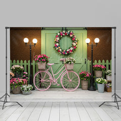 Lofaris Spring Street Lamp Wooden Green Door Photo Backdrop